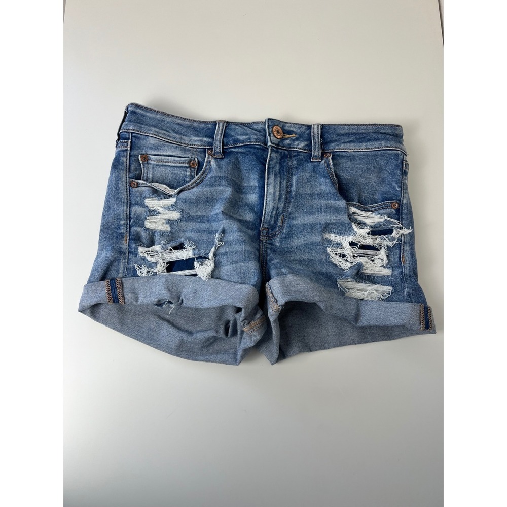 American Eagle Distressed Cuffed Denim Shorts Womens 12 Next Level Stretch Blue